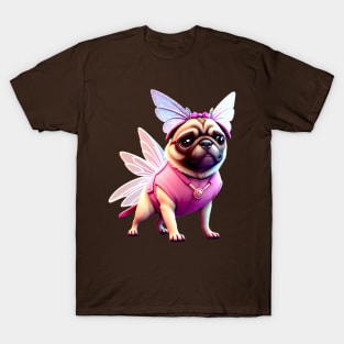 Cute Pug in Pink Fairy Costume - Adorable Dog in Whimsical Pink Fairy Outfit T-Shirt